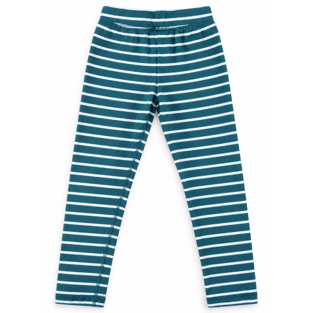 Hanna Andersson Girls Striped Leggings Size 6-7 120 cm Teal White NWOT